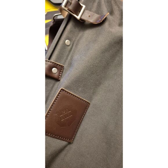 Large GRAY CANVAS Stonemason Style Weekender Bag Metal Frame Leather Handles EUC - Picture 7 of 7